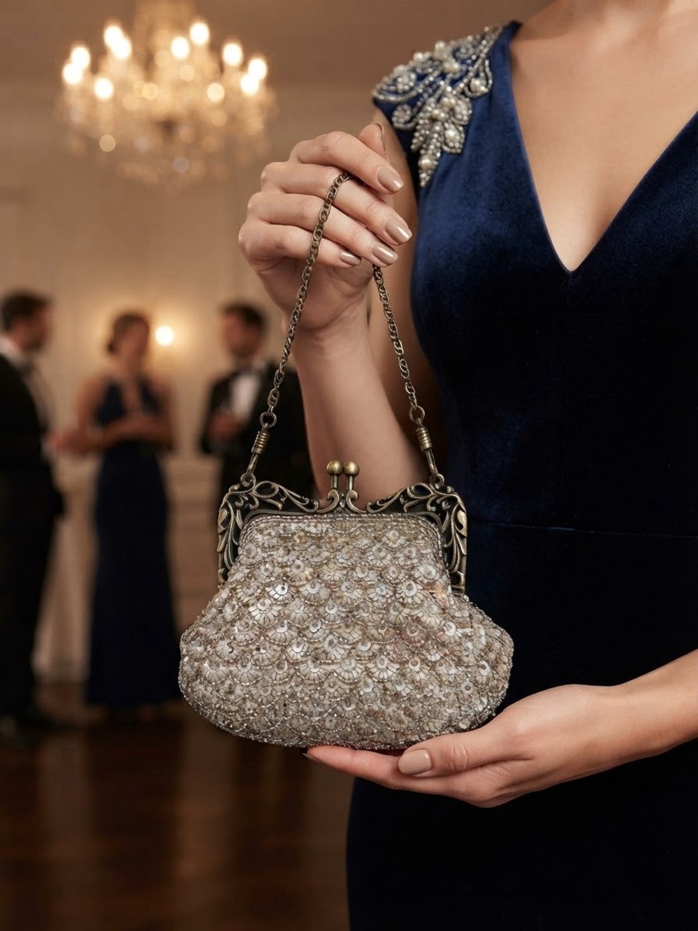 Vintage Sequin Kiss-Lock Evening Clutch Gilded Elegance Formal